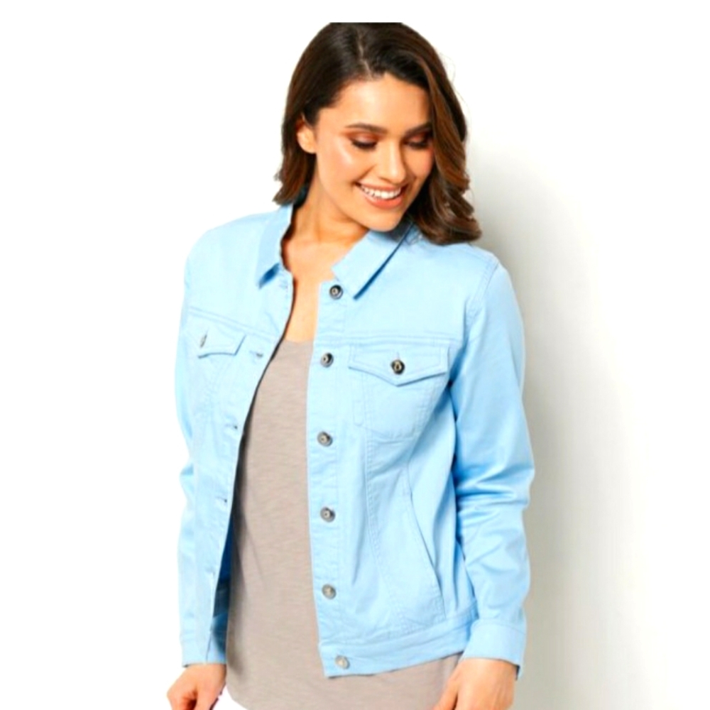 Quacker Factory Denim Jean Jacket, Sky Blue, 2X, NEW